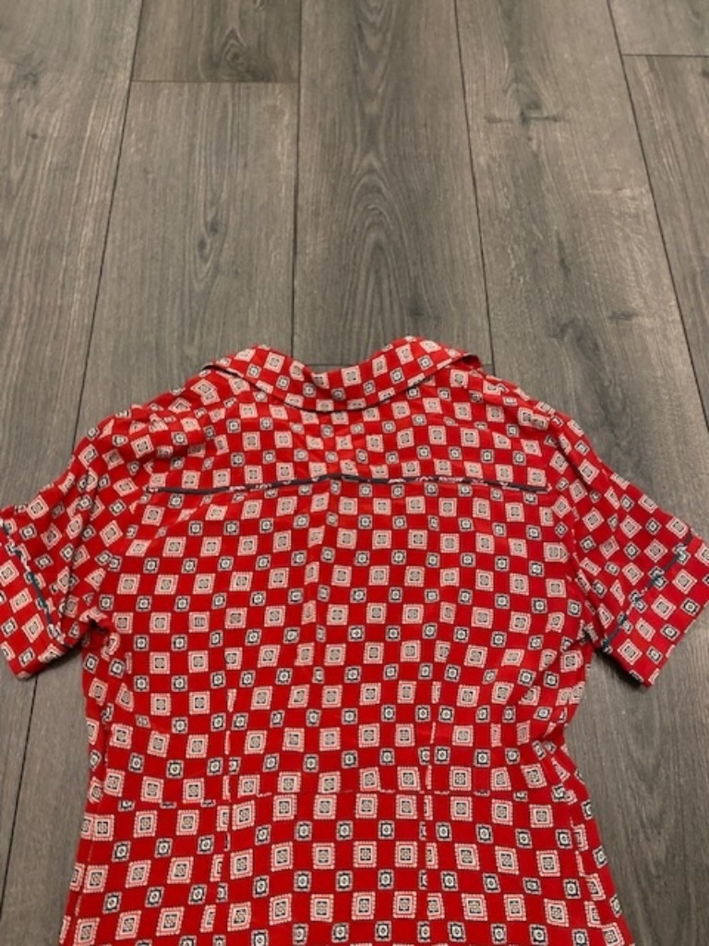 Sandro Red Geometric Print Silk Mini Dress Size 4 - Picture 10 of 15
